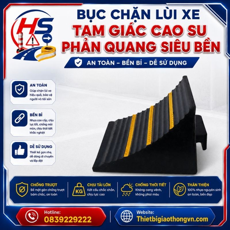 Bục chặn lùi xe tam giác cao su phản quang siêu bền