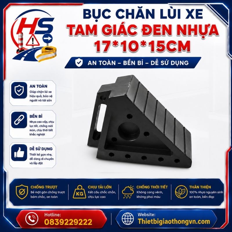 Bục chặn lùi xe tam giác đen nhựa 17*10*15cm | Bảo Hộ Hồng Sơn