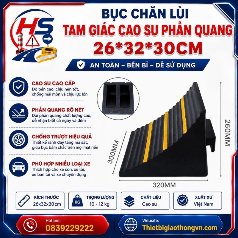 Bục chặn lùi tam giác cao su phản quang 26*32*30cm | Bảo Hộ Hồng Sơn