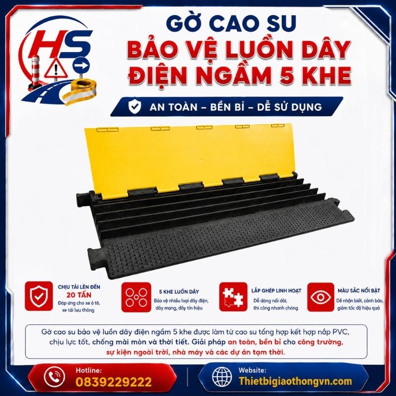 Gờ cao su bảo vệ luồn dây điện ngầm 5 khe | Bảo Hộ Hồng Sơn