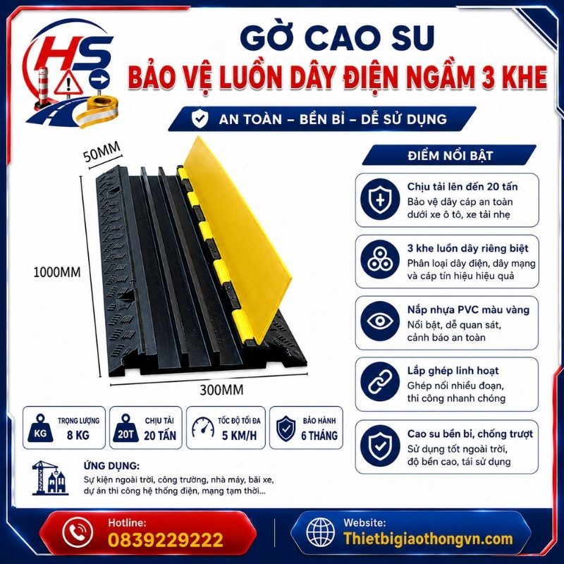 Gờ cao su bảo vệ luồn dây điện ngầm 3 khe | Bảo Hộ Hồng Sơn