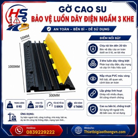 Gờ cao su bảo vệ luồn dây điện ngầm 3 khe | Bảo Hộ Hồng Sơn