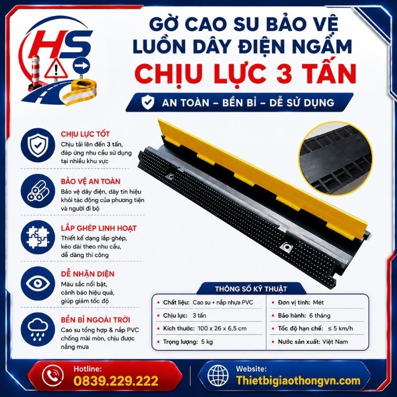 Gờ cao su bảo vệ luồn dây điện ngầm chịu lực 3 tấn | Bảo Hộ Hồng Sơn