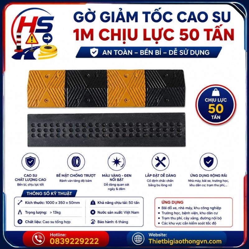 Gờ giảm tốc cao su 1m chịu lực 50 tấn | Bảo Hộ Hồng Sơn